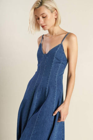 ROSEWOOD ROMANCE DENIM MIDI DRESS - Flying Tomato - DRESSES - Freemarket