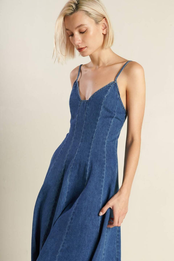 ROSEWOOD ROMANCE DENIM MIDI DRESS - Flying Tomato - DRESSES - Freemarket