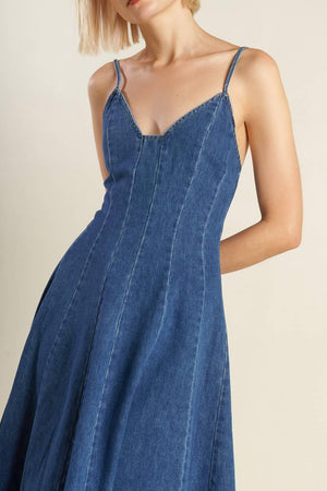 ROSEWOOD ROMANCE DENIM MIDI DRESS - Flying Tomato - DRESSES - Freemarket