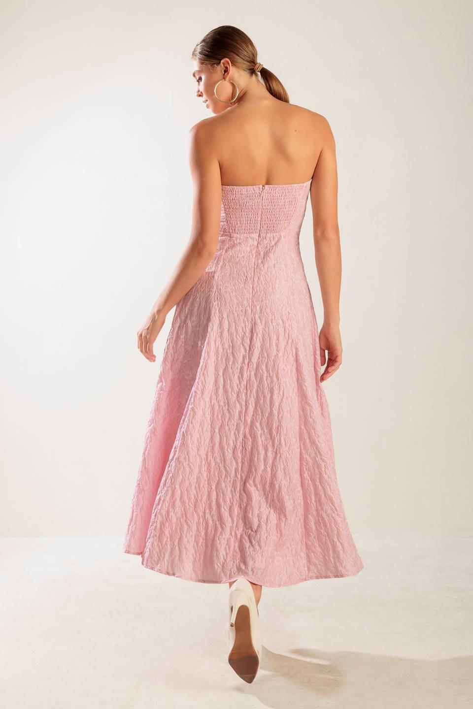 ROLL WITH IT PINK WOVEN MIDI DRESS.