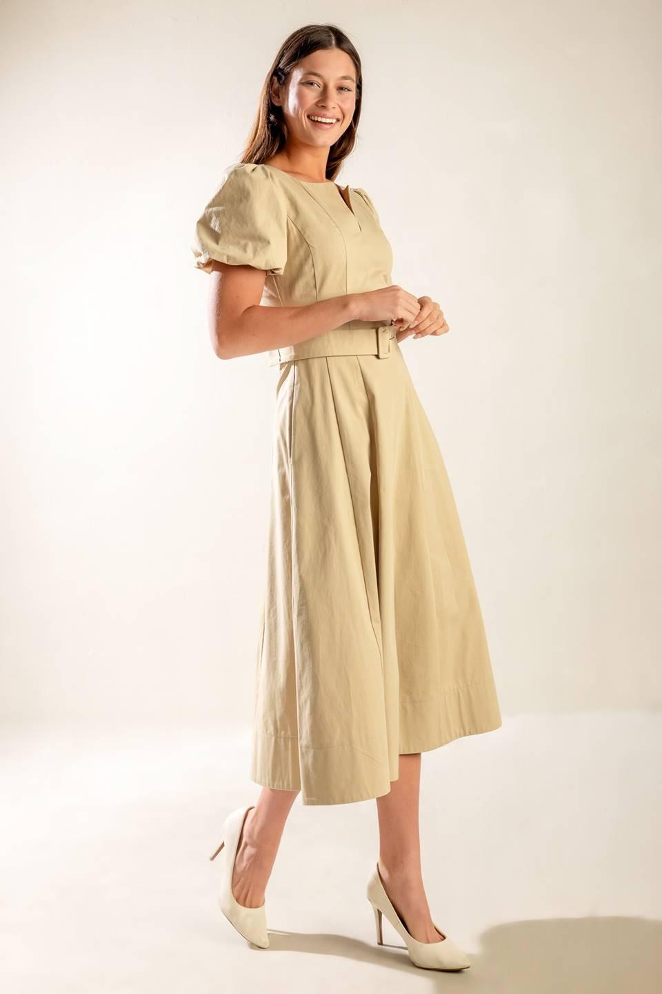 SUNLIT SOIREE WOVEN MIDI DRESS.