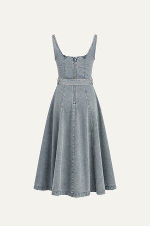 A DAY AT THE VINEYARD DENIM MIDI DRESS