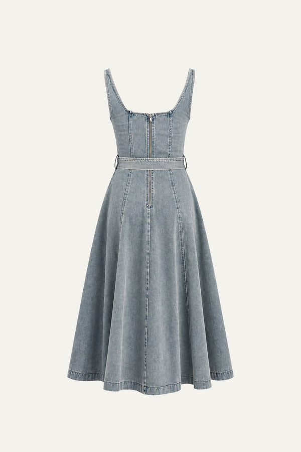 A DAY AT THE VINEYARD DENIM MIDI DRESS