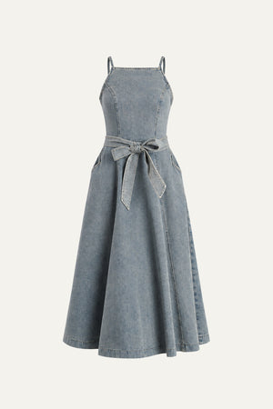 A DAY AT THE VINEYARD DENIM MIDI DRESS