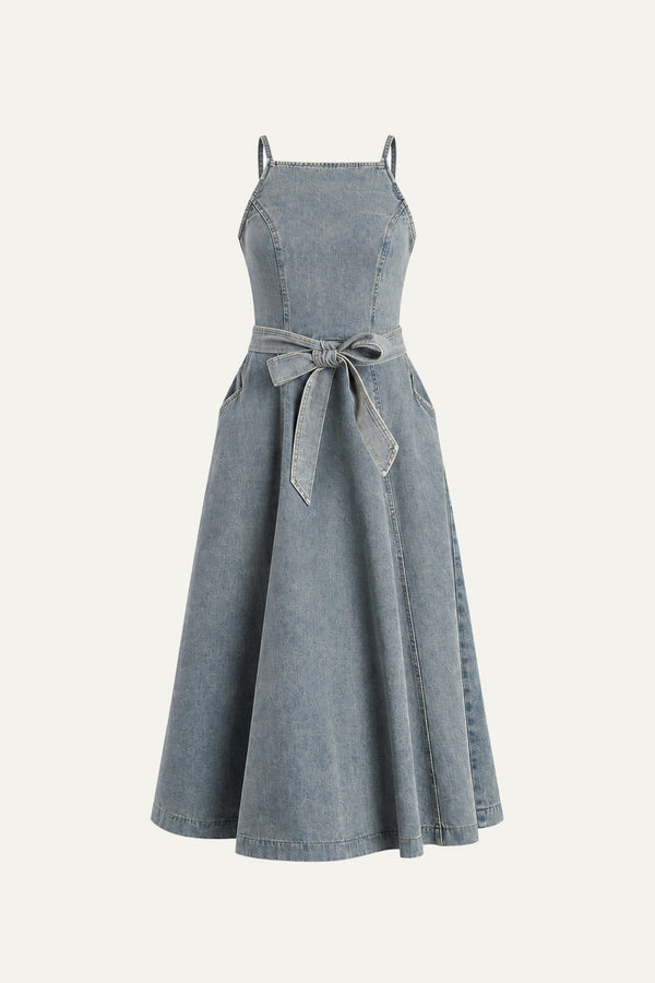 A DAY AT THE VINEYARD DENIM MIDI DRESS