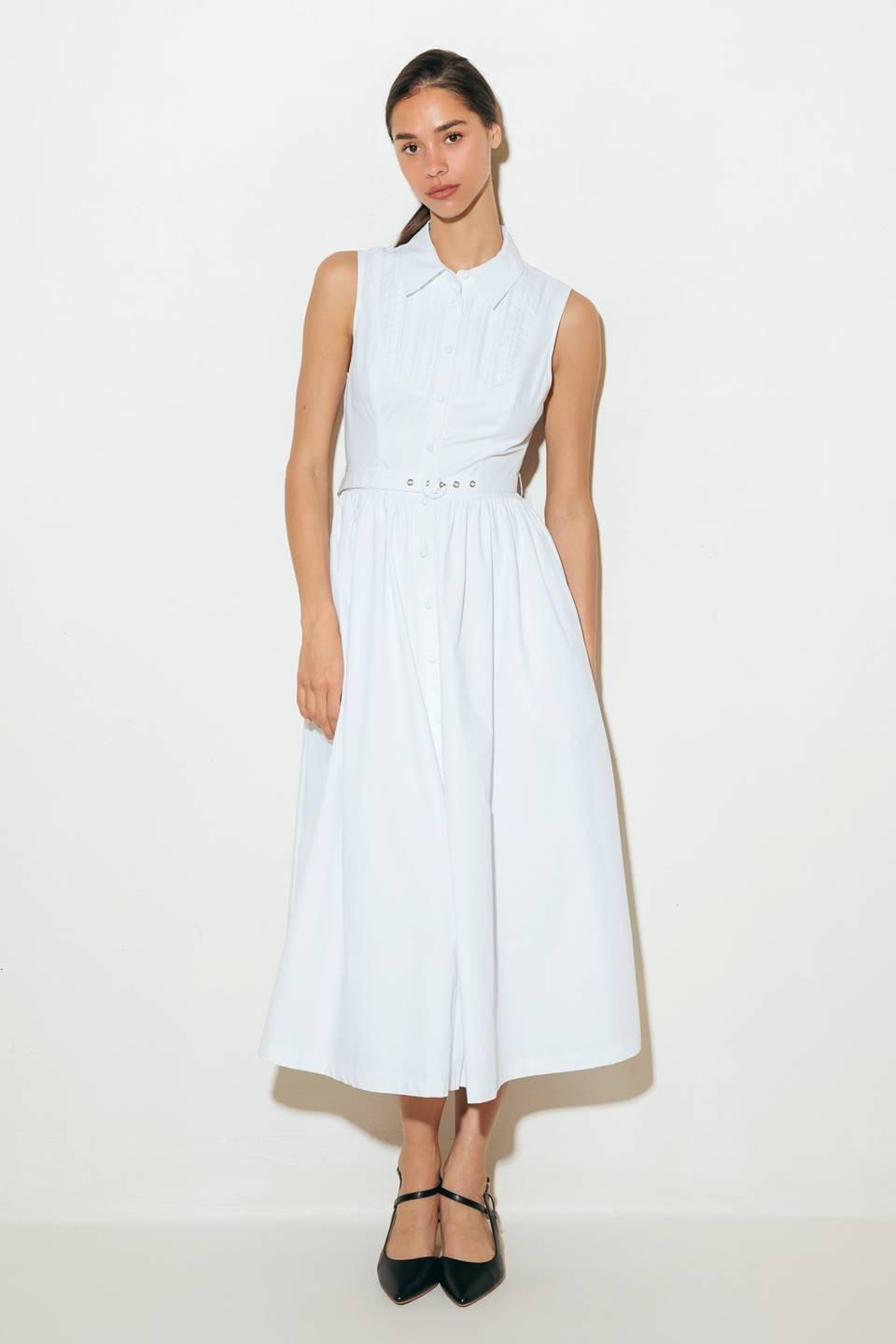 NUE EASE WHITE WOVEN MDI DRESS.