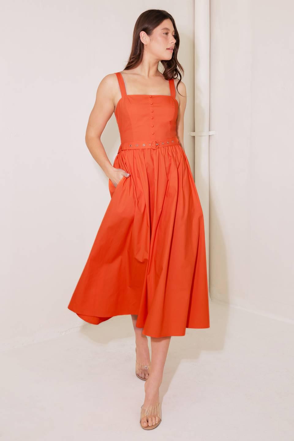 NO TIMELINE TOMATO WOVEN MIDI DRESS.