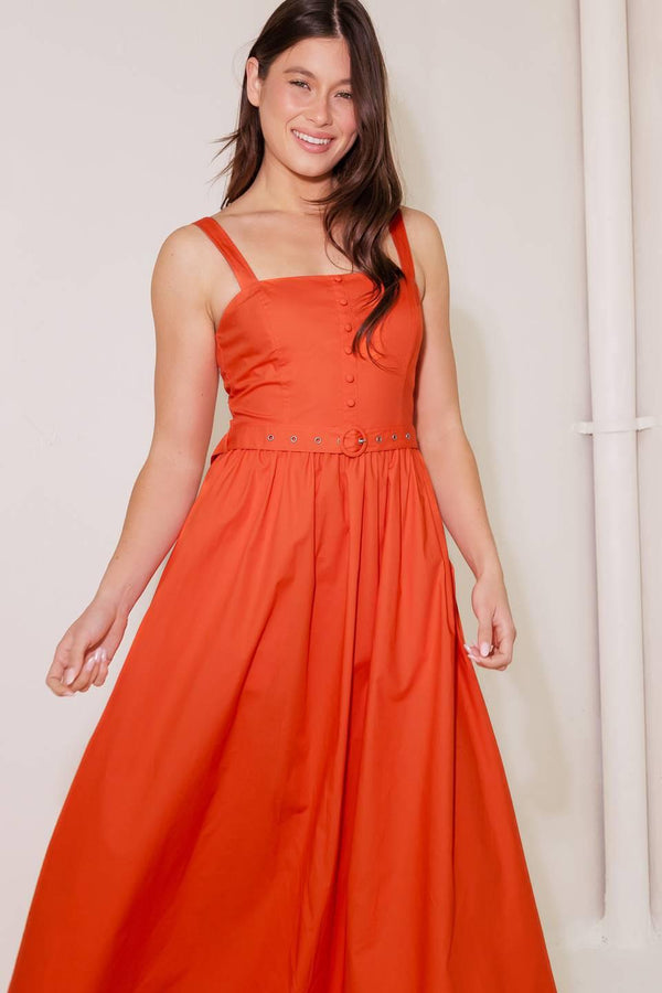 NO TIMELINE TOMATO WOVEN MIDI DRESS.