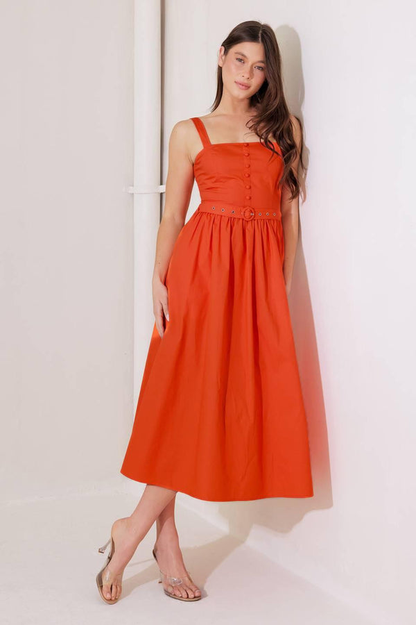 NO TIMELINE TOMATO WOVEN MIDI DRESS.