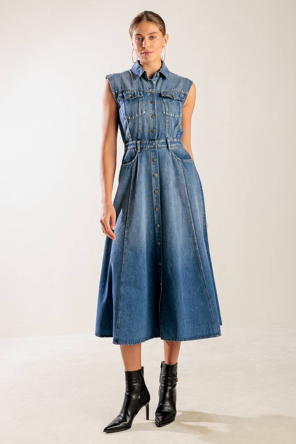 IN THE SAND SKY DENIM MIDI DRESS