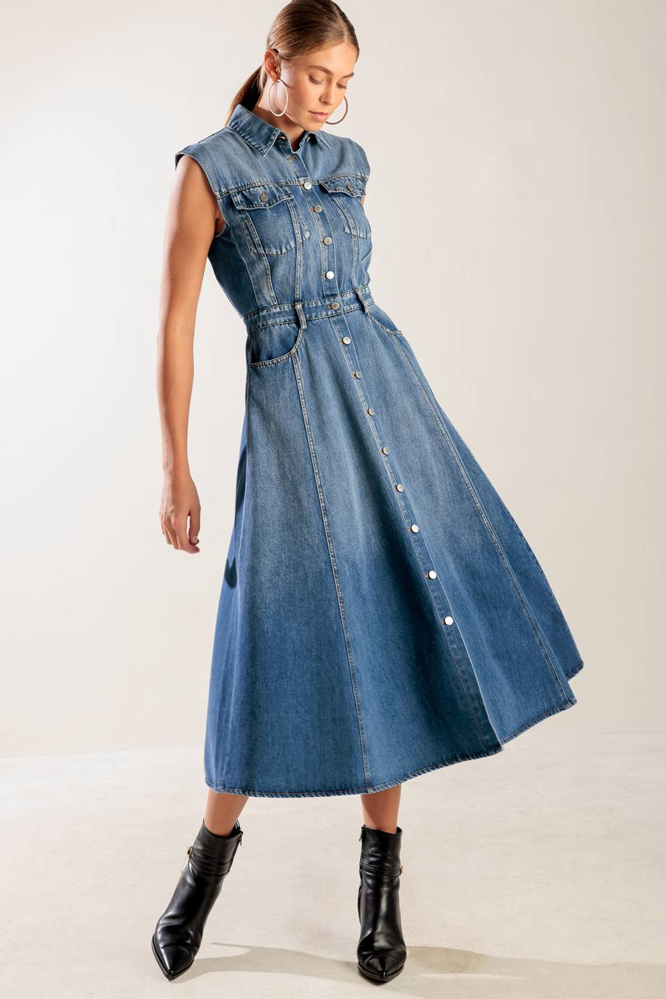 IN THE SAND SKY DENIM MIDI DRESS