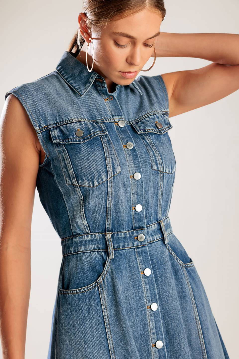 IN THE SAND SKY DENIM MIDI DRESS