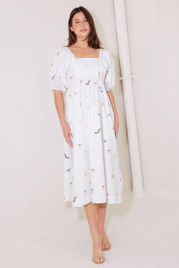 THE WORLD IS YOURS WOVEN MIDI DRESS.