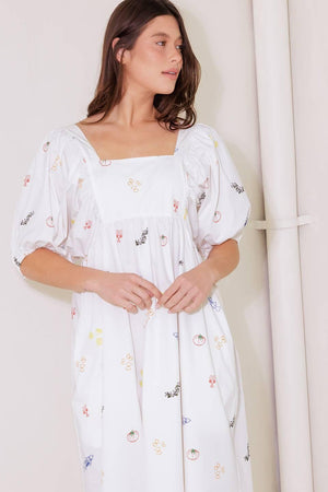 THE WORLD IS YOURS WOVEN MIDI DRESS.