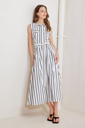 HUGS & VANILLA CLOUDS WOVEN MIDI DRESS.