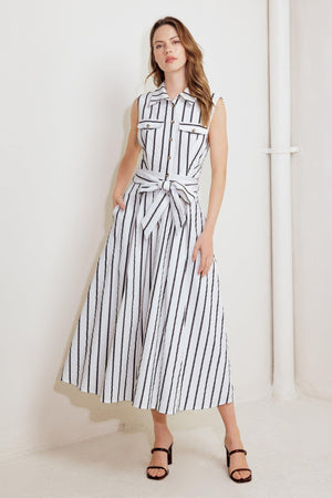 HUGS & VANILLA CLOUDS WOVEN MIDI DRESS.
