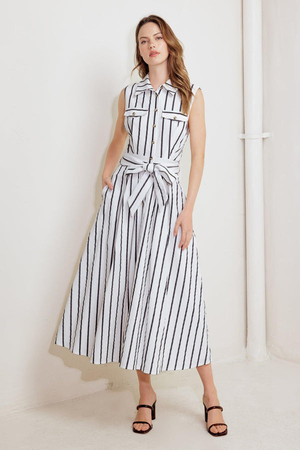 HUGS & VANILLA CLOUDS WOVEN MIDI DRESS.