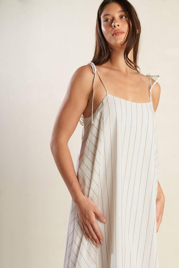 JUST WONDERING WOVEN MIDI DRESS.