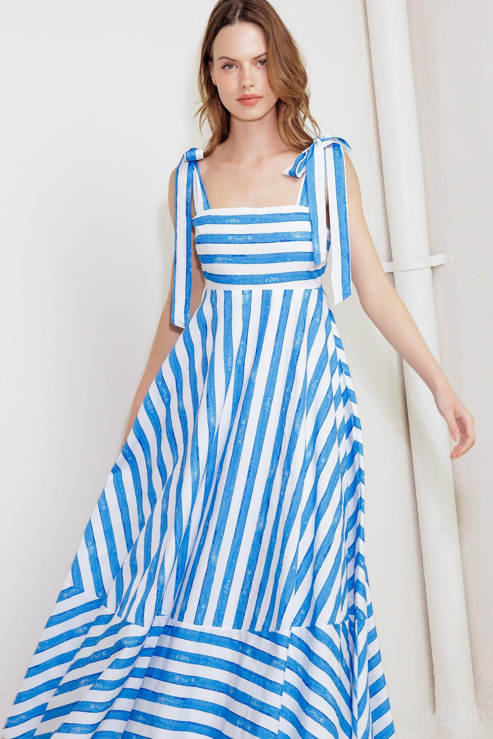 OCEAN BREEZE WOVEN MIDI DRESS.