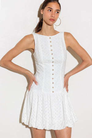 AT FIRST GLANCE WOVEN MINI DRESS.