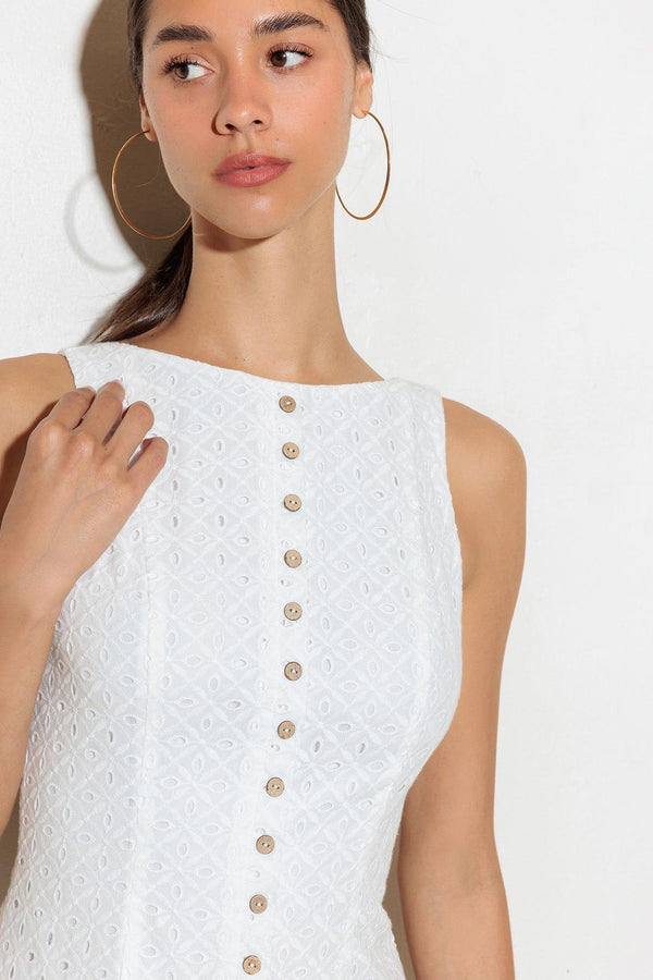 AT FIRST GLANCE WOVEN MINI DRESS.