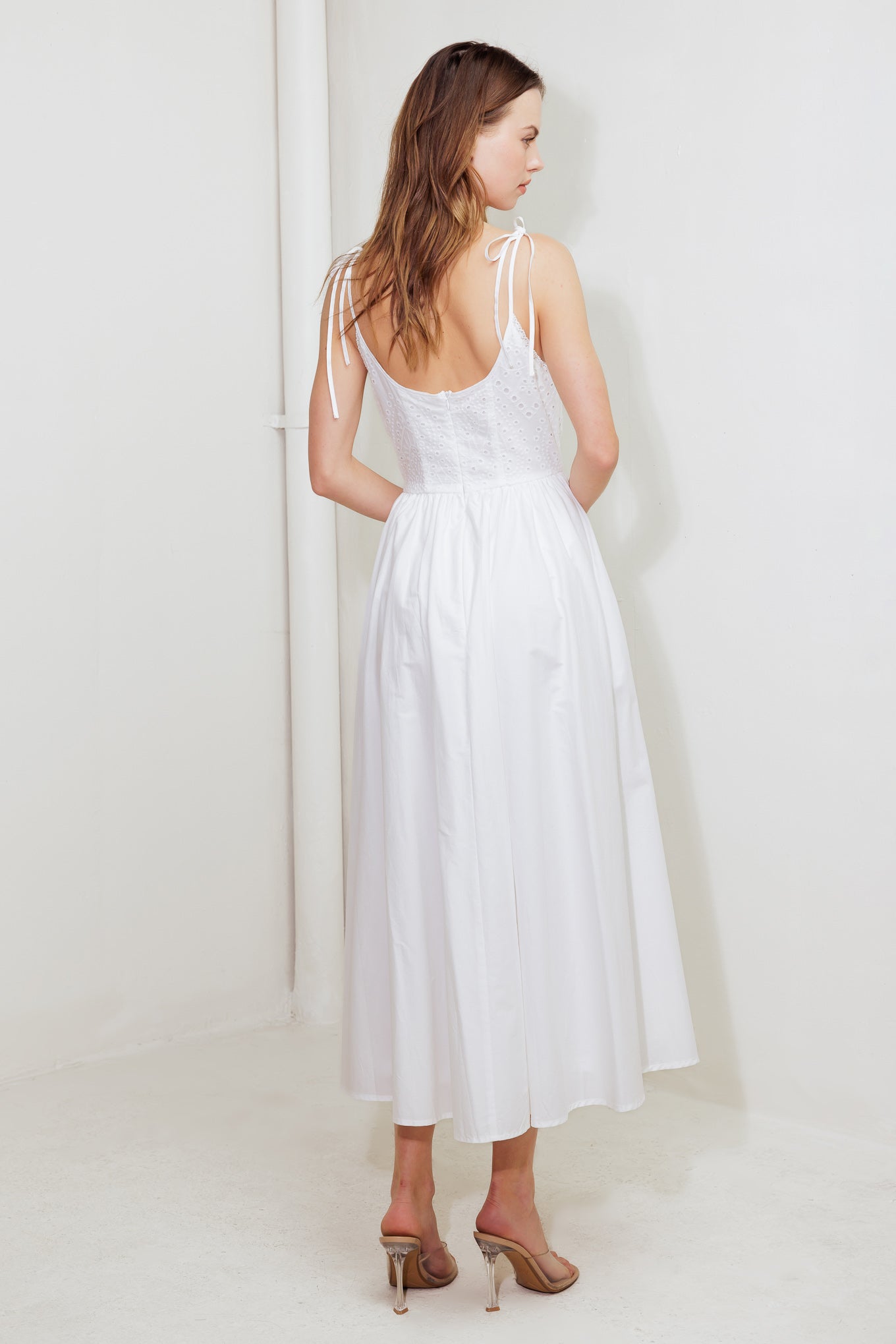 SUNDAY PETALS WHITE WOVEN MIDI DRESS