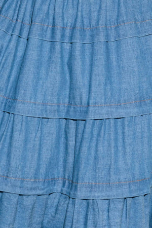 ETERNAL DESIRE DENIM MIDI DRESS.