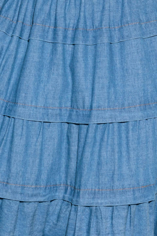 ETERNAL DESIRE DENIM MIDI DRESS.