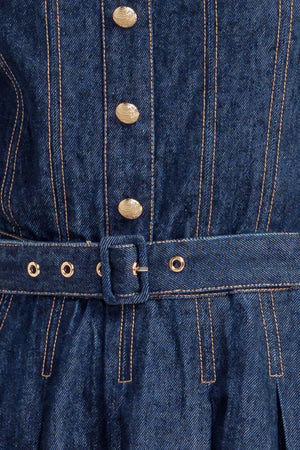 MOONLIGHT SERENADE DENIM MIDI DRESS.