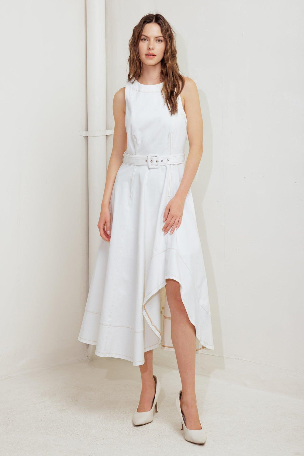 POET’S MUSE WOVEN MIDI DRESS.