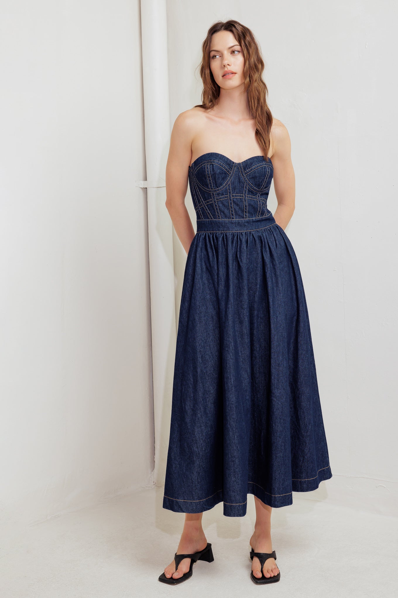 RAW ROMANCE DENIM MIDI DRESS