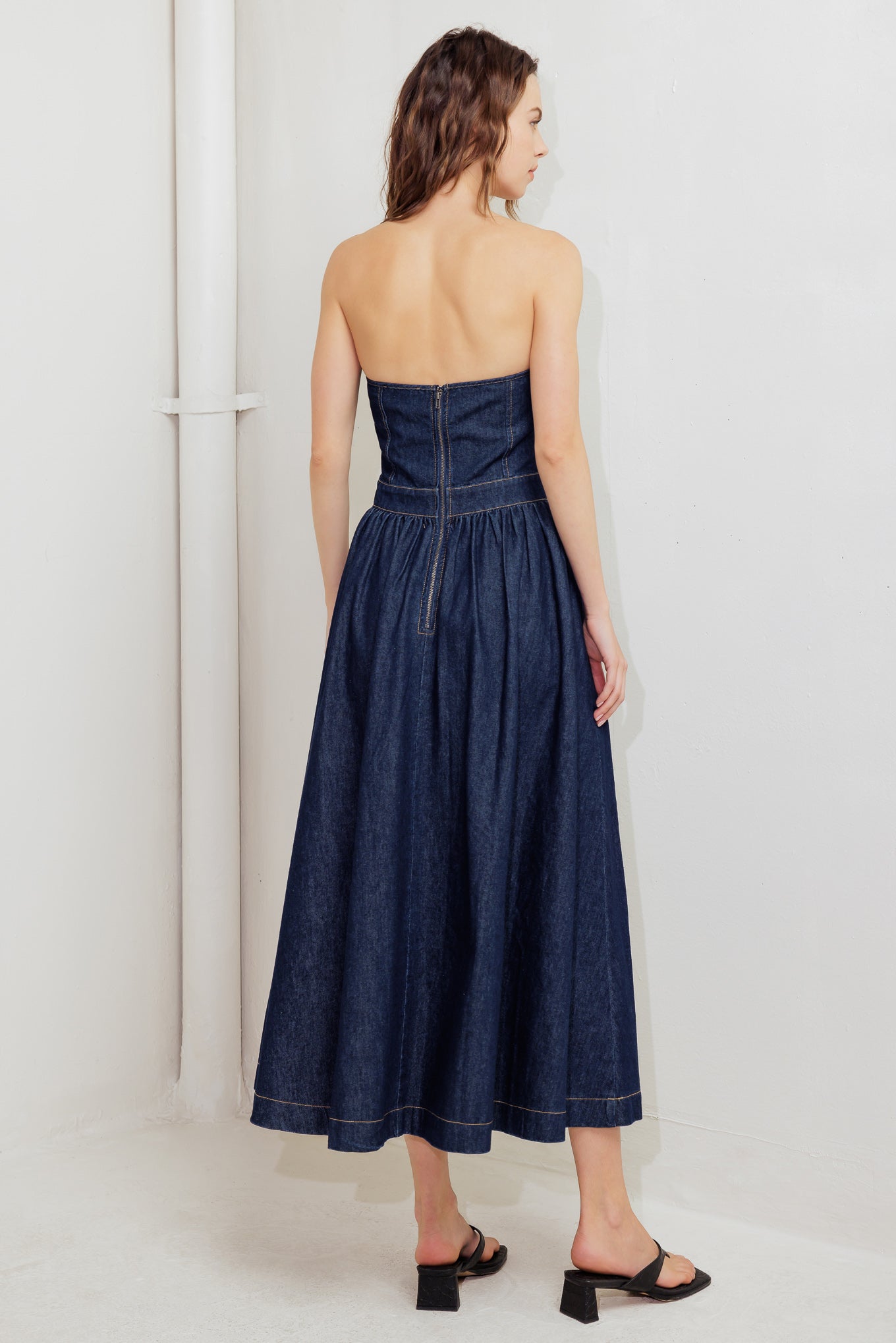 RAW ROMANCE DENIM MIDI DRESS