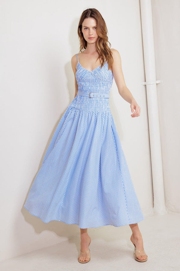 CITY BREEZE WOVEN MIDI DRESS.