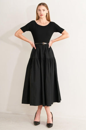 SADDLE BREEZE BLACK MIDI DRESS.