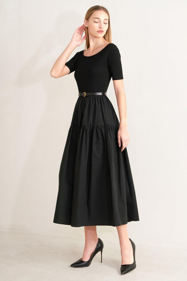 SADDLE BREEZE BLACK MIDI DRESS.