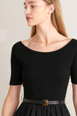 SADDLE BREEZE BLACK MIDI DRESS.