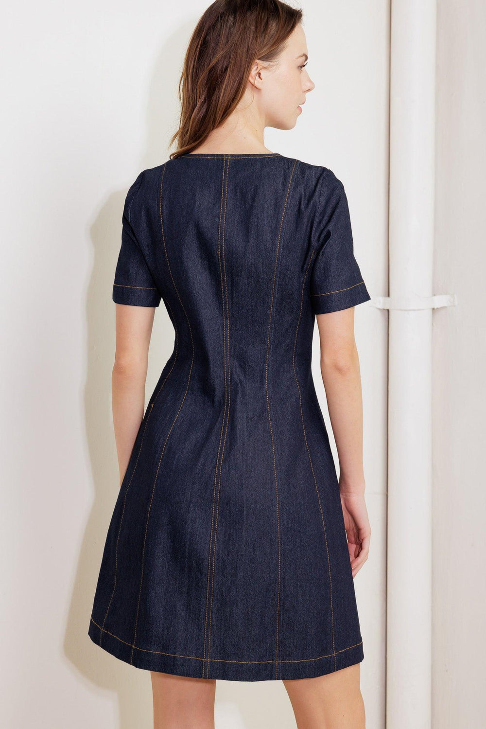 INDIGO TEMPO DENIM MINI DRESS.