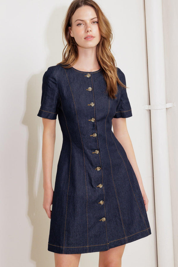 INDIGO TEMPO DENIM MINI DRESS.
