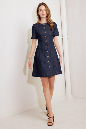 INDIGO TEMPO DENIM MINI DRESS.