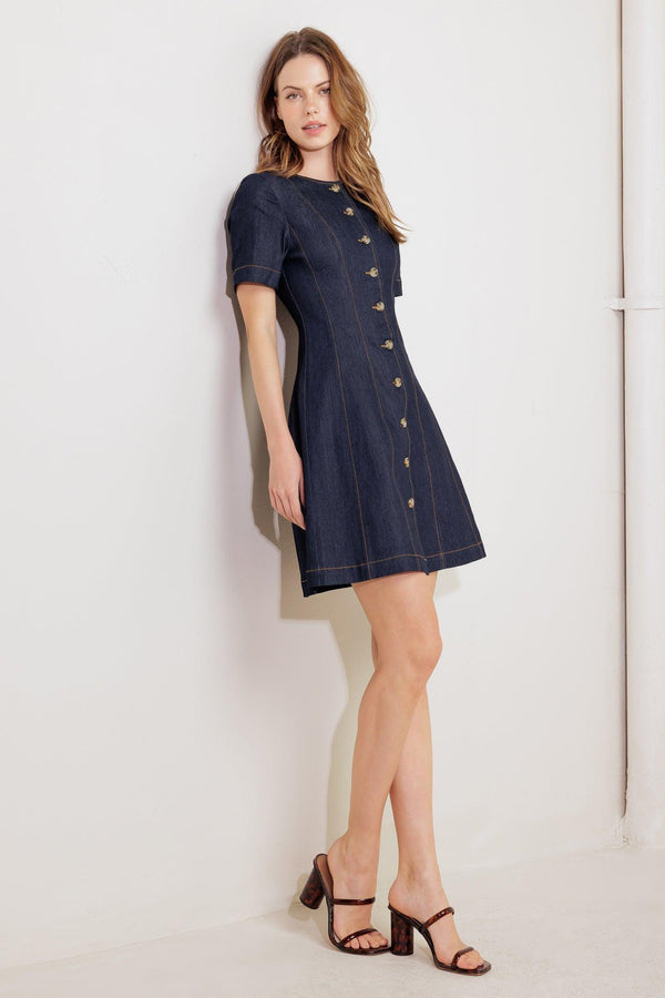 INDIGO TEMPO DENIM MINI DRESS.