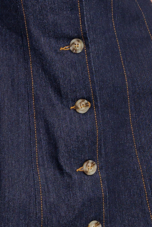 INDIGO TEMPO DENIM MINI DRESS.