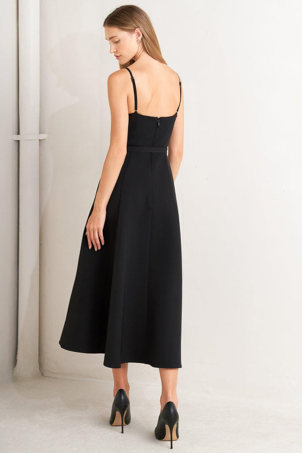 MIDNIGHT TUX WOVEN MIDI DRESS.
