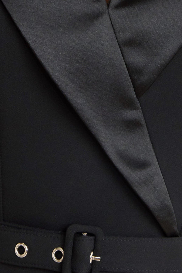 MIDNIGHT TUX WOVEN MIDI DRESS.