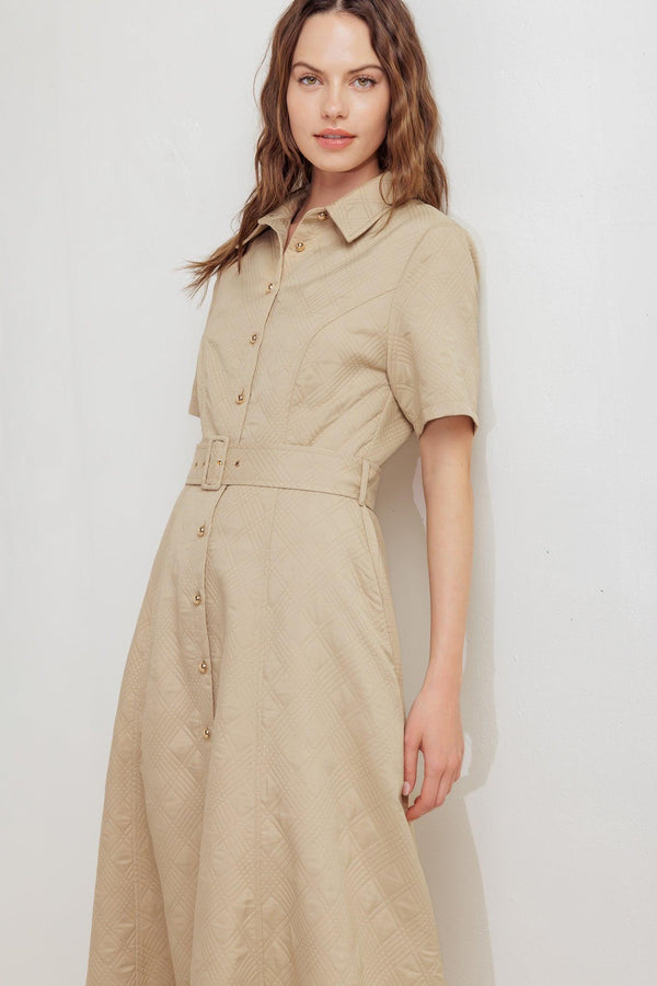 NEUTRAL CHIC WOVEN MIDI DRESS.