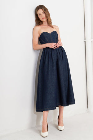 VINTAGE SIREN DENIM MIDI DRESS.