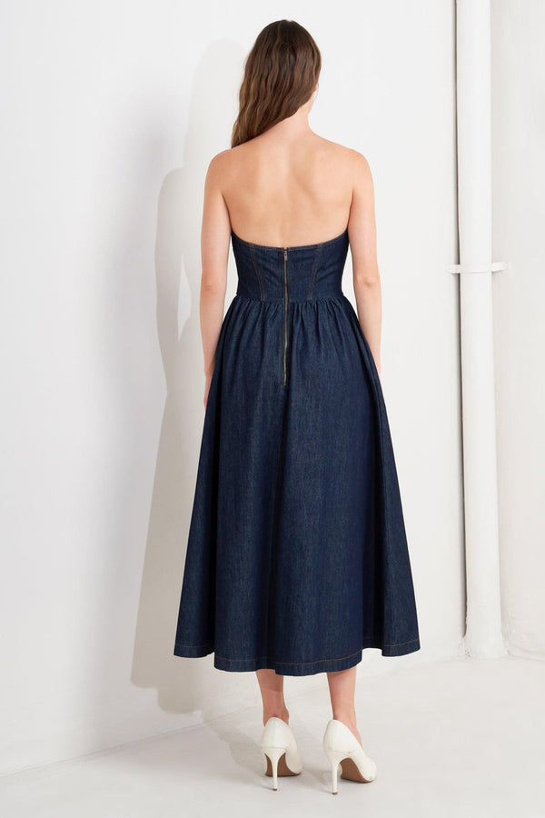 VINTAGE SIREN DENIM MIDI DRESS.