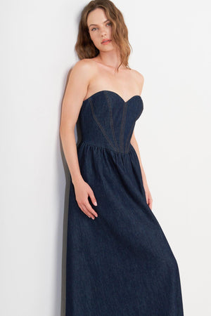 VINTAGE SIREN DENIM MIDI DRESS.