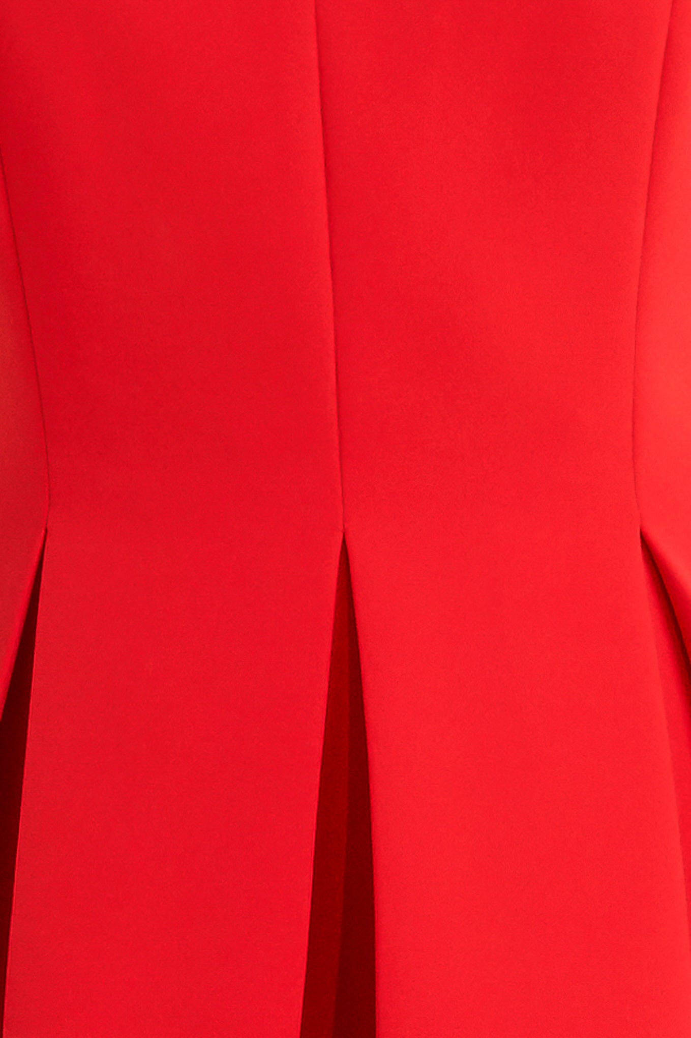 A solid red woven midi dress featuring cami top, full skirt and back zipper closure