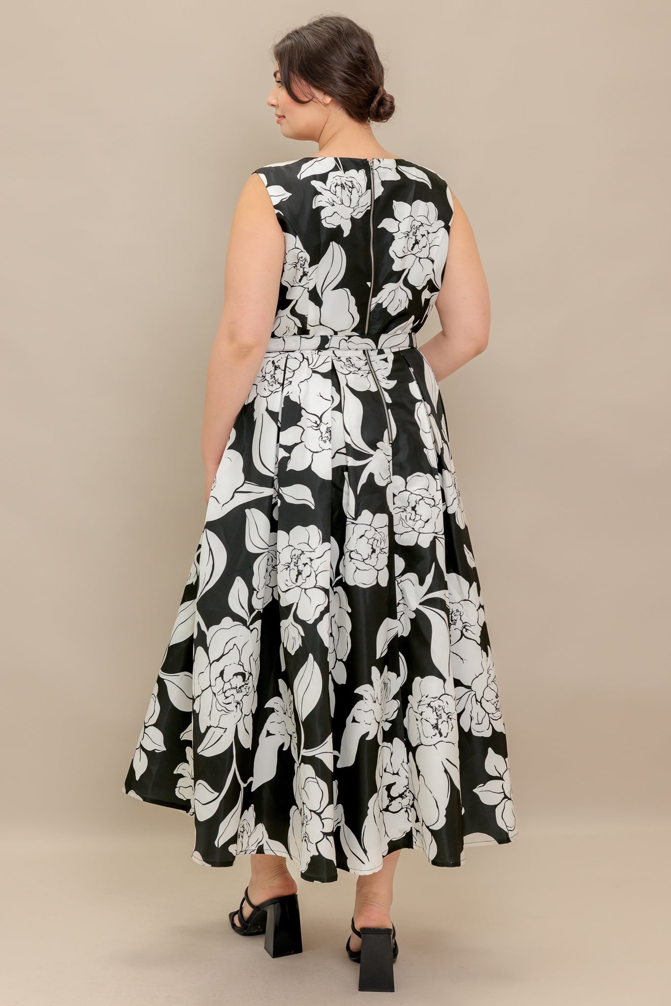 SILENT HEART BLACK WOVEN MIDI DRESS