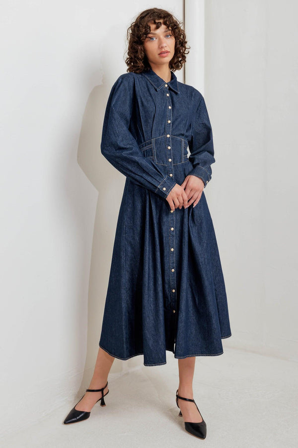 VINTAGE BLUES DENIM MIDI DRESS.